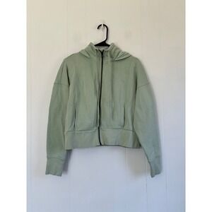 Core10 Womens Cropped Full Zip Hoodie Sage Green Relaxed Fit Sweatshirt M